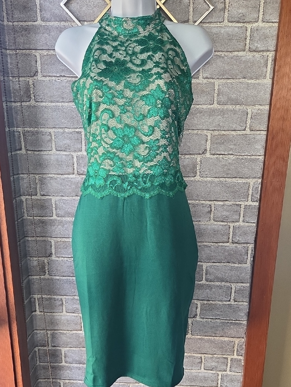 Emerald Halter Lace Midi Dress